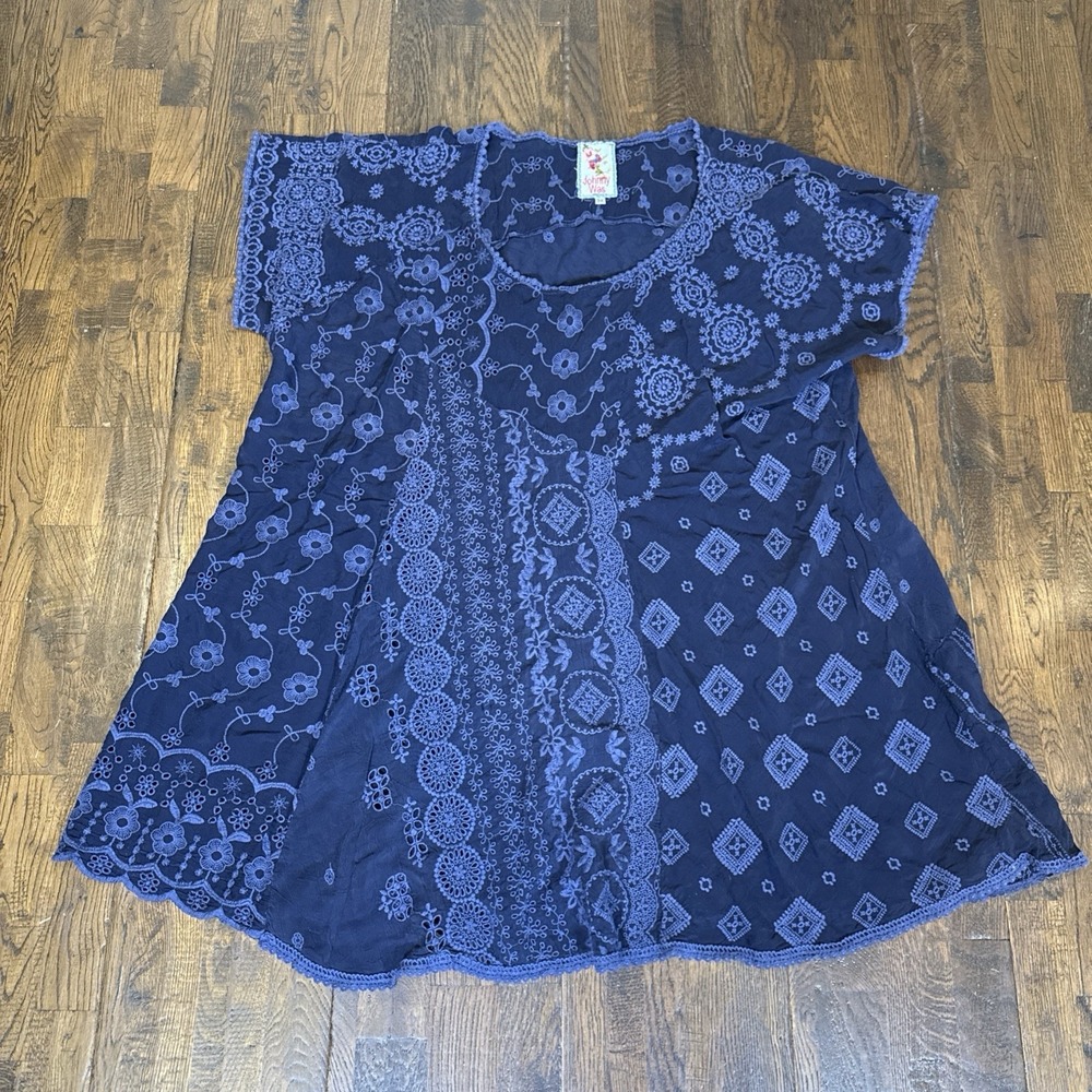 Johnny Was Lavender Rayon Embroidered Eyelet Boho Tunic Top Plus Size 3X EUC